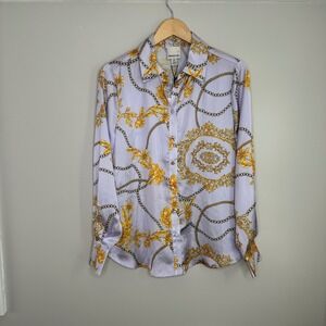 Industry Republic Lilac Gold Chain Print Long Sleeve Blouse Women's L NWT‎